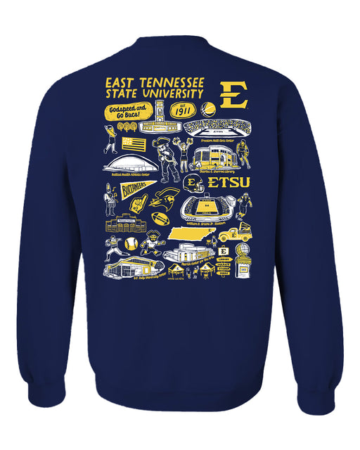 East Tennessee Buccaneers Hand Sketched Artwork Navy Crewneck Sweatshirt for Women - Vive La Fête - Online Apparel Store