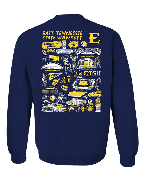 East Tennessee Buccaneers Hand Sketched Artwork Navy Crewneck Sweatshirt for Women - Vive La Fête - Online Apparel Store