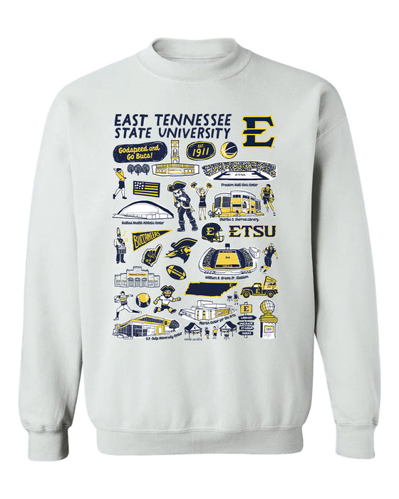 East Tennessee Buccaneers Hand Sketched Vive La Fete Impressions White Cotton Crewneck Sweatshirt for Women
