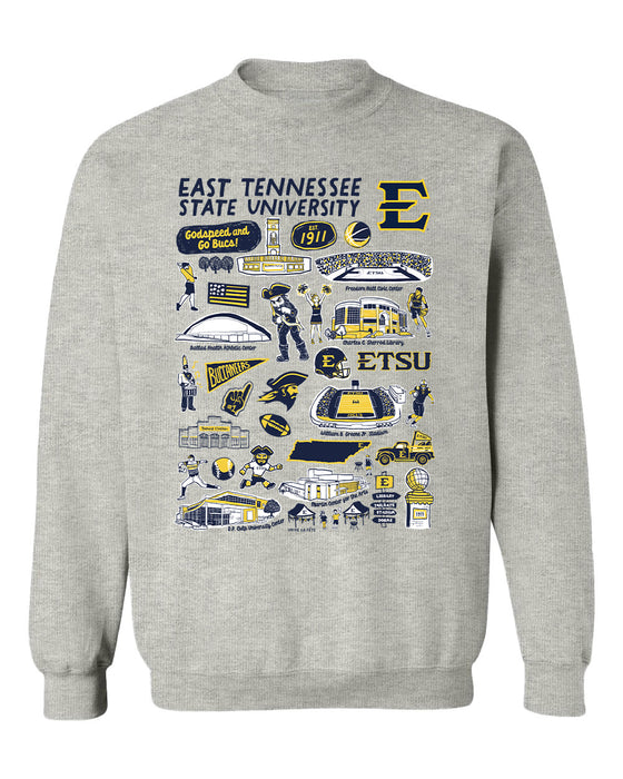 East Tennessee Buccaneers Hand Sketched Vive La Fete Impressions Grey Cotton Crewneck Sweatshirt for Women