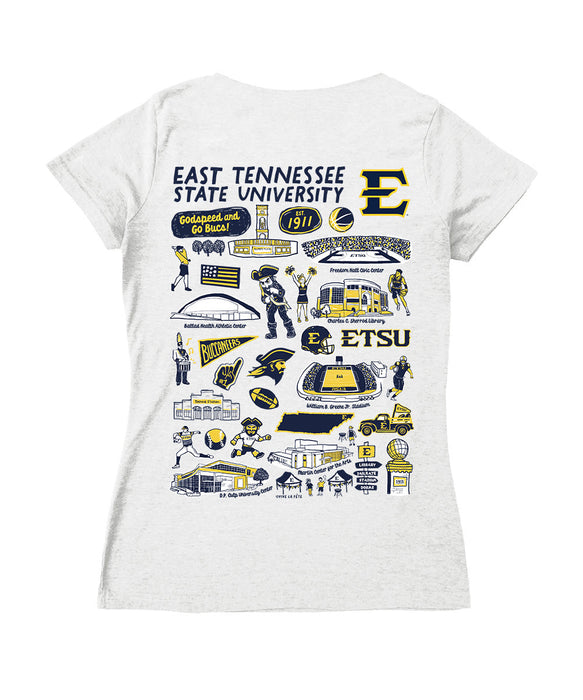 East Tennessee Buccaneers Hand Sketched Vive La Fete Impressions Artwork Navy Women Cotton Short Sleeve V-Neck Tshirt