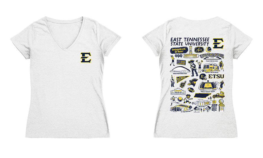 East Tennessee Buccaneers Hand Sketched Vive La Fete Impressions Artwork Navy Women Cotton Short Sleeve V-Neck Tshirt