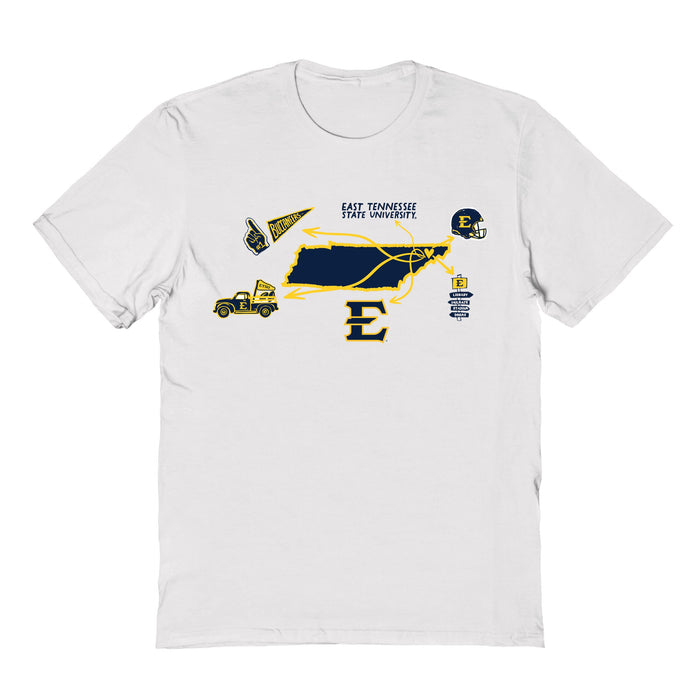 East Tennessee Buccaneers Hand Sketched Vive La Fete Impressions Icones White T-shirt for Women