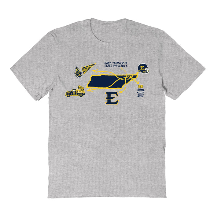 East Tennessee Buccaneers Hand Sketched Vive La Fete Impressions Icones Grey T-shirt for Women