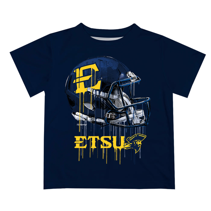 East Tennessee Buccaneers Original Dripping Football Helmet Navy T-Shirt by Vive La Fete - Vive La Fête - Online Apparel Store