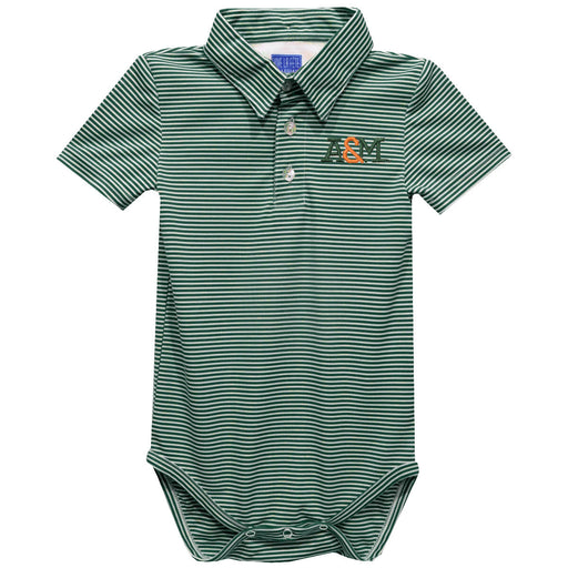 Florida A&M University Rattlers Embroidered Hunter Green Stripes Stripe Knit Polo Onesie