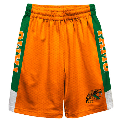 Florida A&M Rattlers Vive La Fete Game Day Orange Stripes Boys Solid Green Athletic Mesh Short