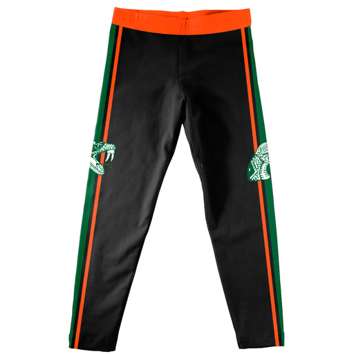 Florida A&M University Rattlers Vive La Fete Girls Game Day Black with Orange Stripes Leggings Tights