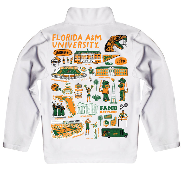 Florida A&M University Rattlers Hand Sketched Vive La Fete Impressions Artwork White Boys Quarter Zip Pullover V1 - Vive La Fête - Online Apparel Store