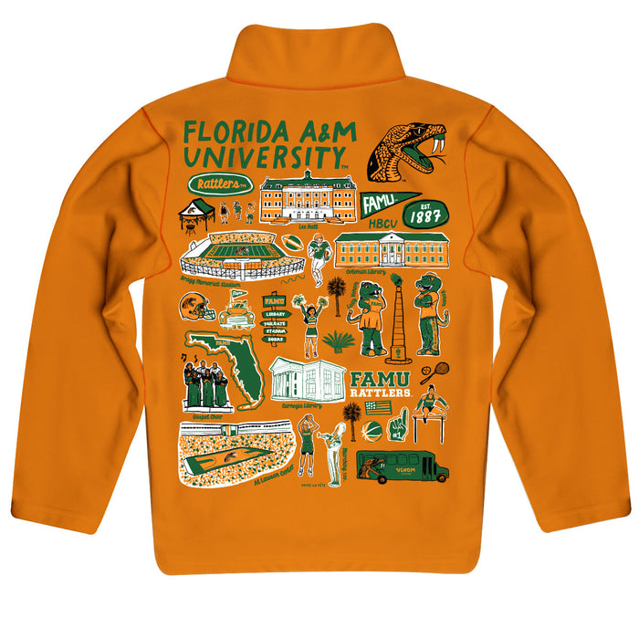 Florida A&M University Rattlers Hand Sketched Vive La Fete Impressions Artwork Orange Boy Quarter Zip Pullover V1 - Vive La Fête - Online Apparel Store