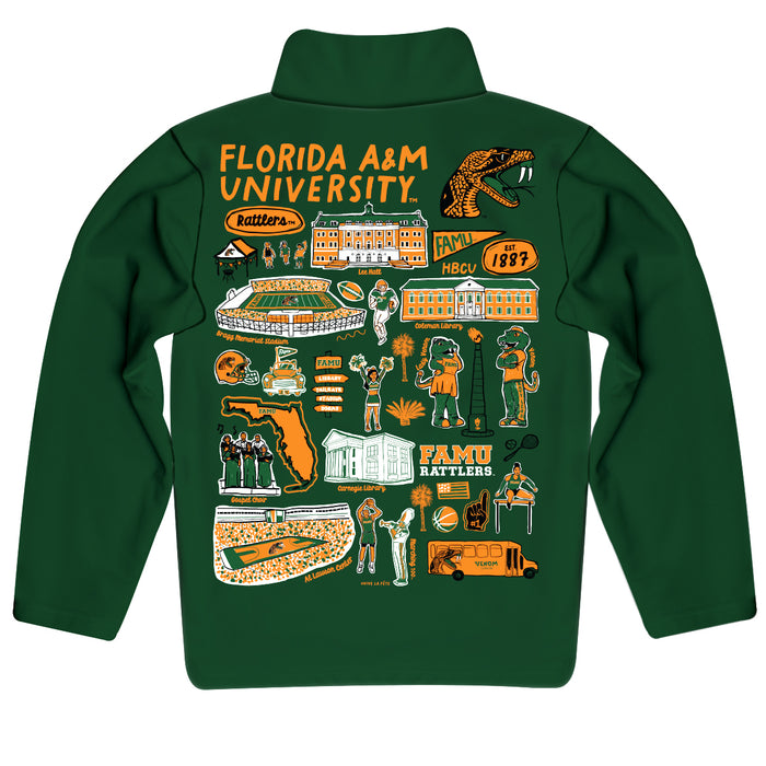 Florida A&M University Rattlers Hand Sketched Vive La Fete Impressions Artwork Green Boys Quarter Zip Pullover V1 - Vive La Fête - Online Apparel Store