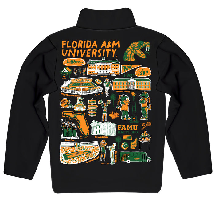 Florida A&M University Rattlers Hand Sketched Vive La Fete Impressions Artwork Black Boys Quarter Zip Pullover V1 - Vive La Fête - Online Apparel Store