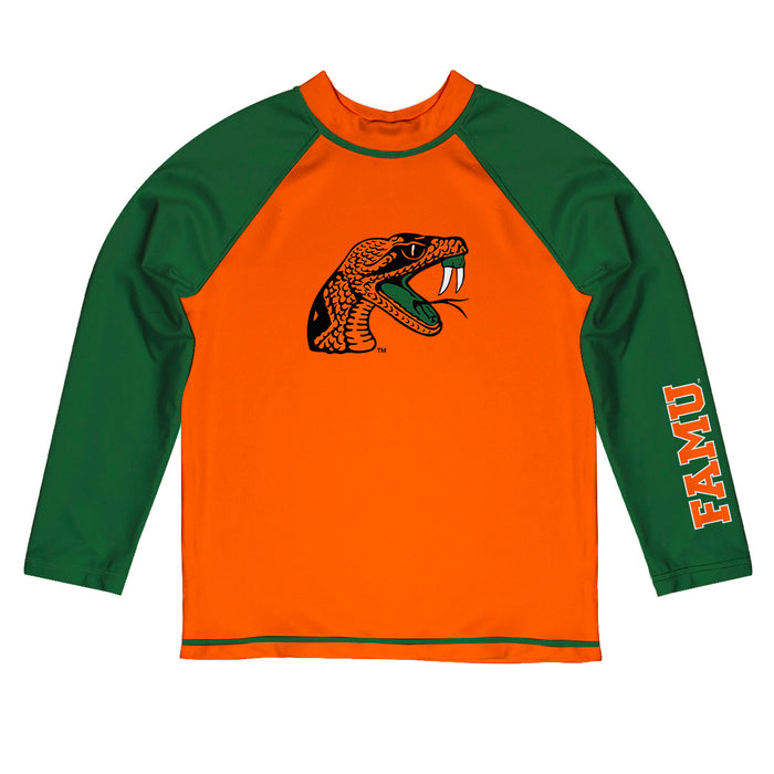 Florida A&M University Rattlers Vive La Fete Logo Orange Long Sleeve Raglan Rashguard