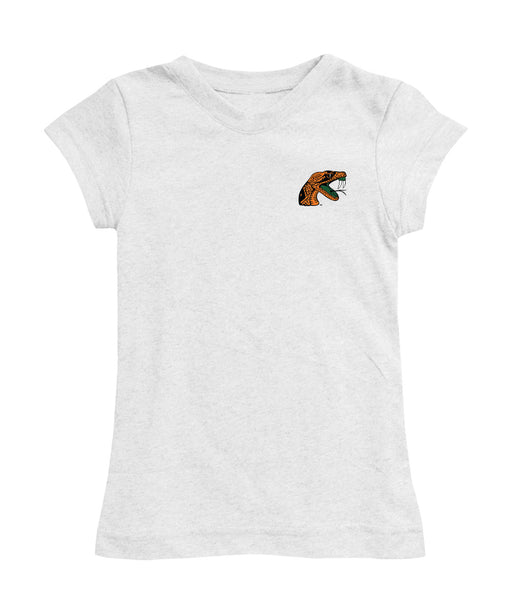 Florida A&M University Rattlers Hand Sketched Vive La Fete Impressions Artwork White Girls Cotton Short Sleeve Tee