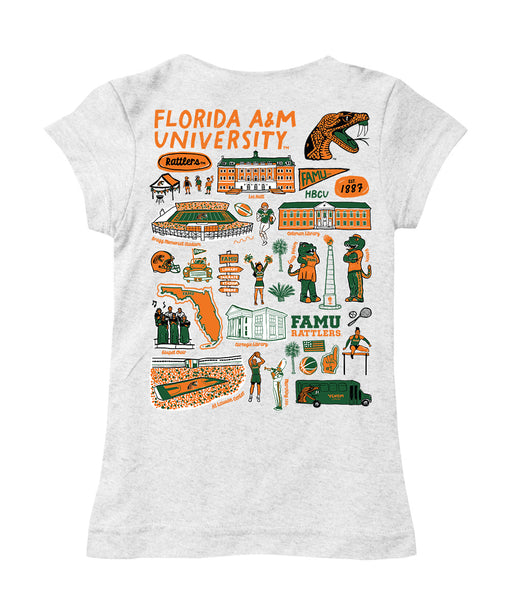 Florida A&M University Rattlers Hand Sketched Vive La Fete Impressions Artwork White Girls Cotton Short Sleeve Tee - Vive La Fête - Online Apparel Store