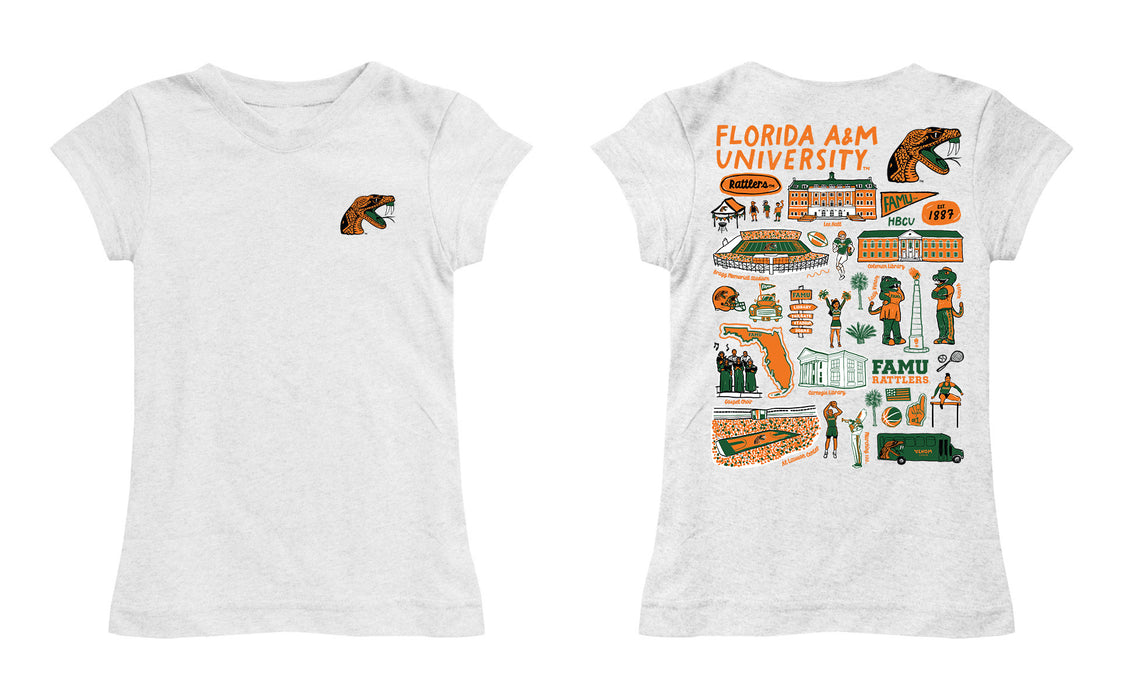 Florida A&M University Rattlers Hand Sketched Vive La Fete Impressions Artwork White Girls Cotton Short Sleeve Tee - Vive La Fête - Online Apparel Store
