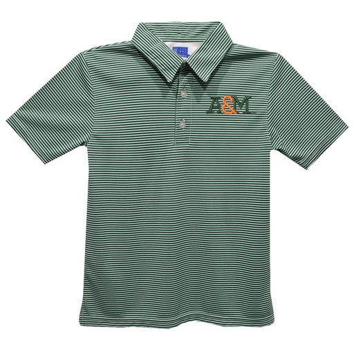 Florida A&M University Rattlers Embroidered Hunter Green Stripes Short Sleeve Polo Box Shirt