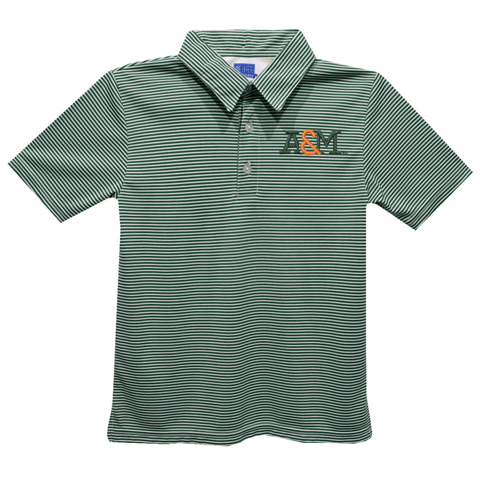 Florida A&M University Rattlers Embroidered Hunter Green Stripes Short Sleeve Polo Box Shirt