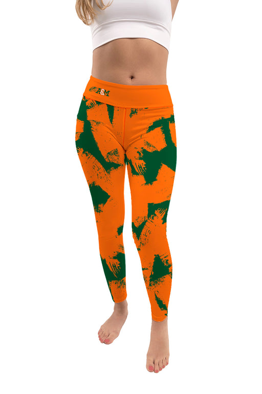 Florida A&M University Rattlers Vive La Fete Paint Brush Logo on Waist Women Orange Yoga Leggings