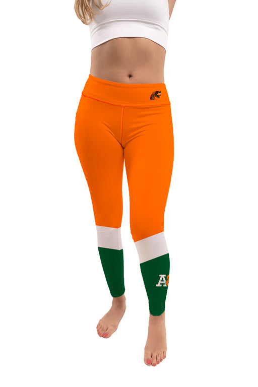 Florida A&M Rattlers Vive La Fete Game Day Collegiate Ankle Color Block Women Orange Green Yoga Leggings