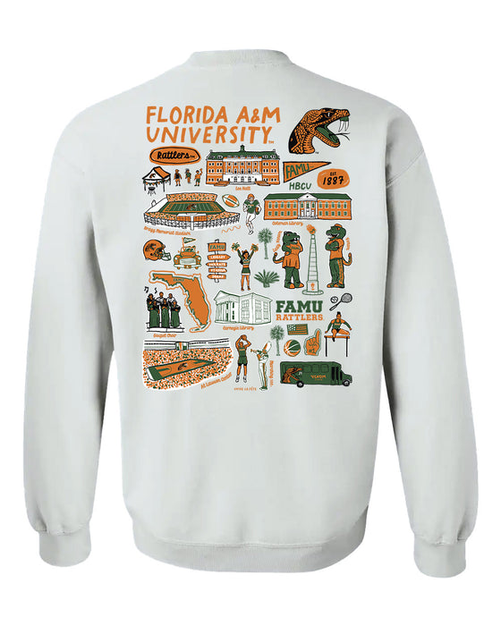 Florida A&M University Rattlers Hand Sketched Artwork Green Crewneck Sweatshirt for Women - Vive La Fête - Online Apparel Store