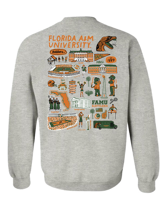 Florida A&M University Rattlers Hand Sketched Artwork Green Crewneck Sweatshirt for Women - Vive La Fête - Online Apparel Store
