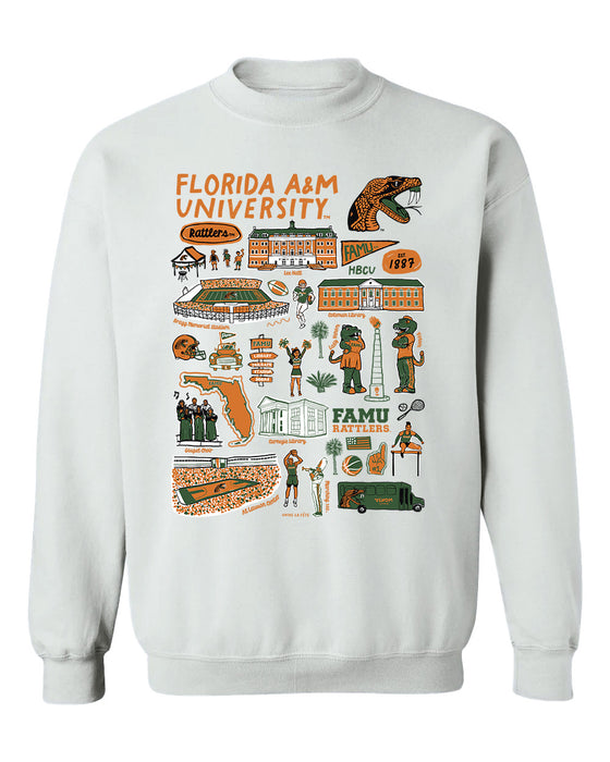 Florida A&M Rattlers Hand Sketched Vive La Fete Impressions White Cotton Crewneck Sweatshirt for Women