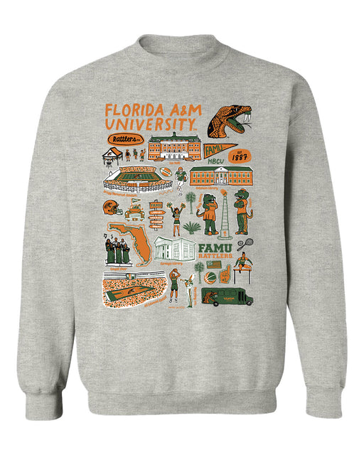 Florida A&M Rattlers Hand Sketched Vive La Fete Impressions Grey Cotton Crewneck Sweatshirt for Women