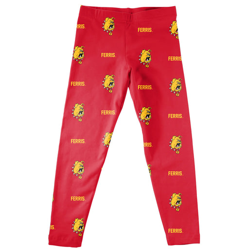 Ferris State Bulldogs Vive La Fete Girls Game Day All Over Two Logos Elastic Waist Classic Play Crimson Leggings Tights