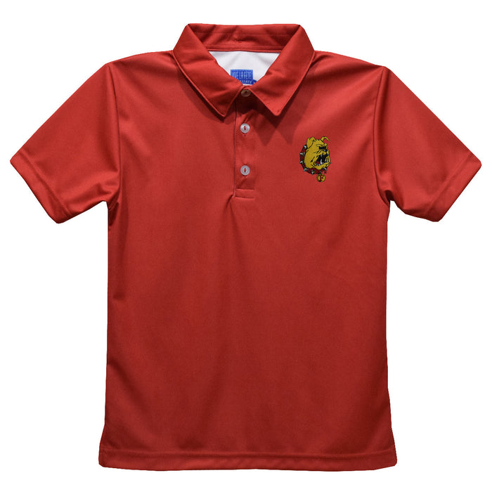 Ferris State University Bulldogs Embroidered Red Short Sleeve Polo Box Shirt
