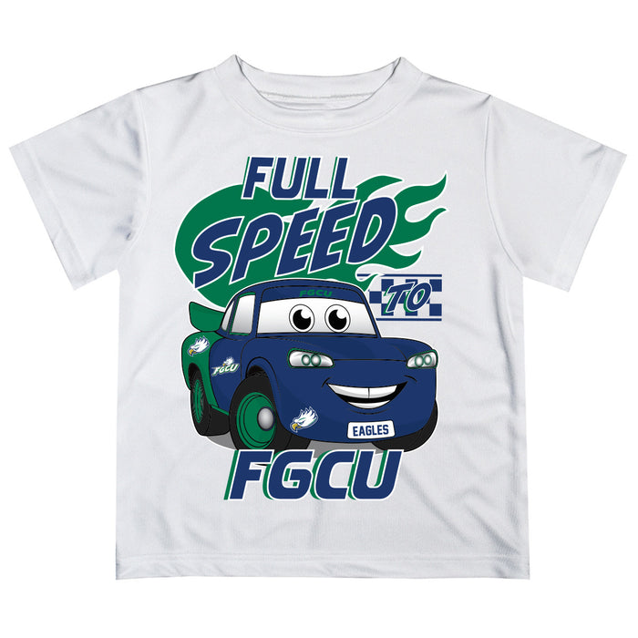Florida Gulf Coast Eagles Vive La Fete Toy Racing Car Boys Game Day White Short Sleeve Tee