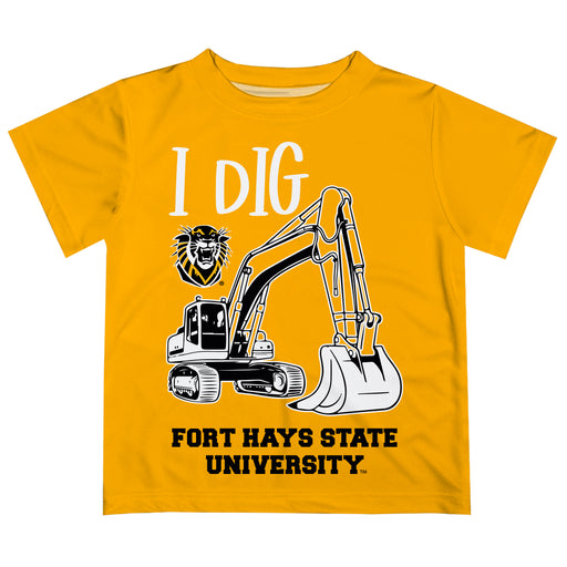 Fort Hays State University Tigers FHSU Vive La Fete Excavator Boys Game Day Gold Short Sleeve Tee