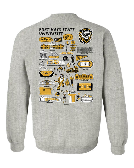 Fort Hays State University Tigers FHSU Hand Sketched Vive La Fete Impressions Artwork Black Crew Neck Sweatshirt for Wom - Vive La Fête - Online Apparel Store