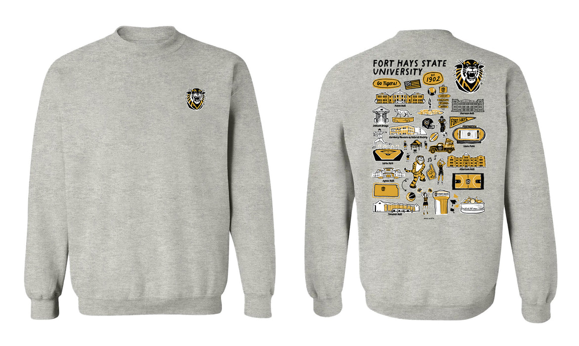 Fort Hays State University Tigers FHSU Hand Sketched Vive La Fete Impressions Artwork Black Crew Neck Sweatshirt for Wom - Vive La Fête - Online Apparel Store