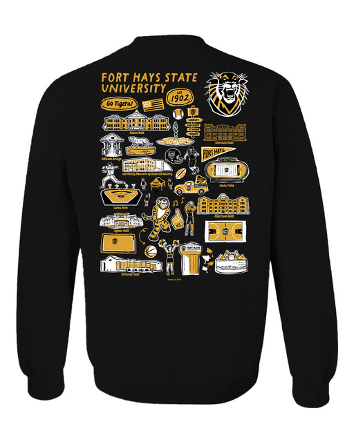Fort Hays State University Tigers FHSU Hand Sketched Vive La Fete Impressions Artwork Black Crew Neck Sweatshirt for Wom - Vive La Fête - Online Apparel Store