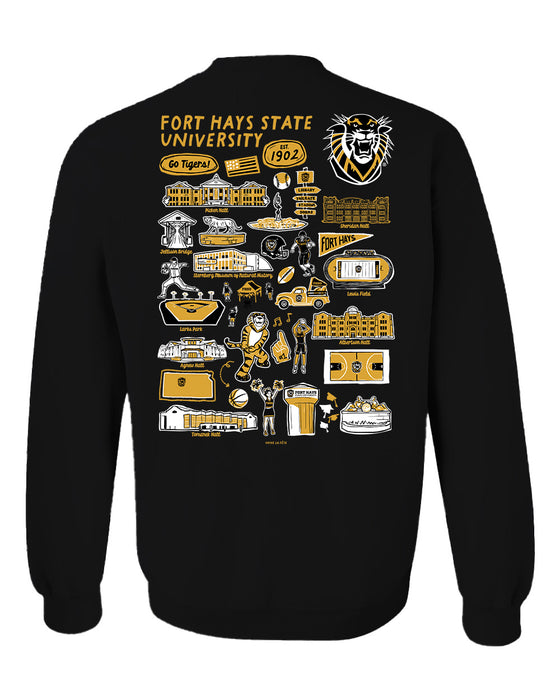 Fort Hays State University Tigers FHSU Hand Sketched Vive La Fete Impressions Artwork Black Crew Neck Sweatshirt for Wom - Vive La Fête - Online Apparel Store