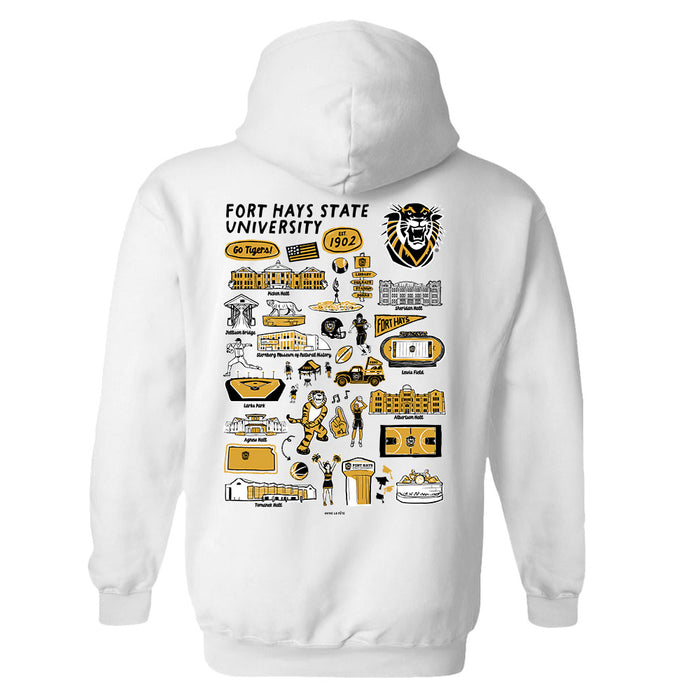 FHSU Tigers Hand Sketched Vive La Fete Impressions Artwork Black Cotton Fleece Long Sleeve Hoodie - Vive La Fête - Online Apparel Store