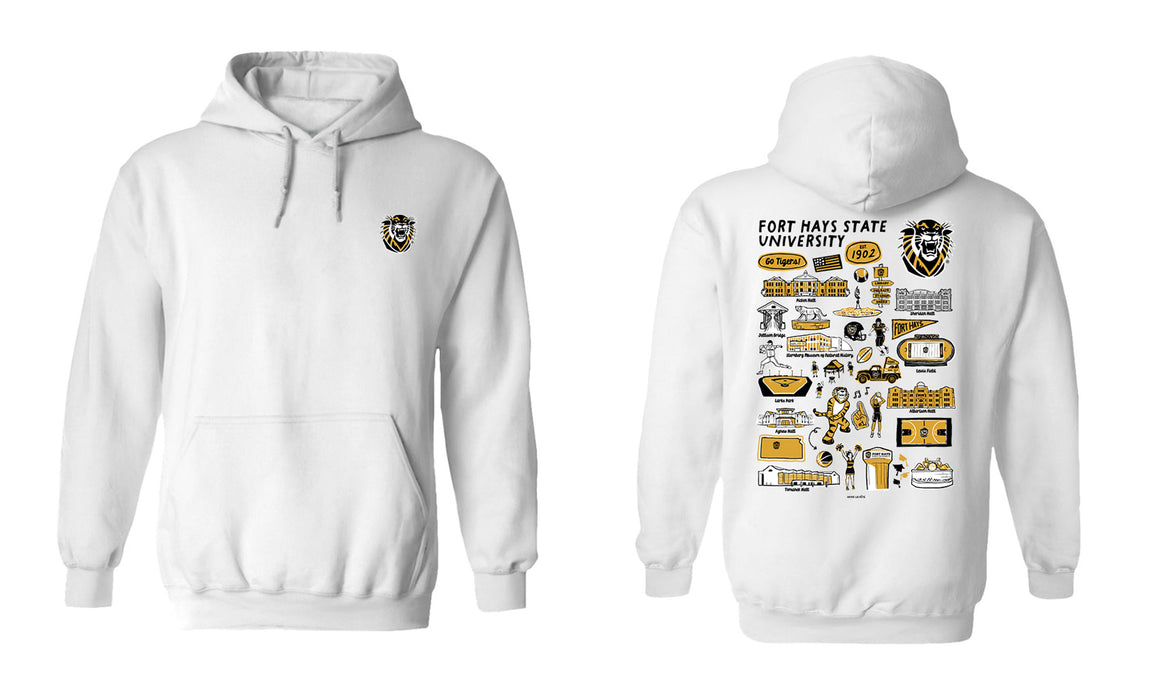 FHSU Tigers Hand Sketched Vive La Fete Impressions Artwork Black Cotton Fleece Long Sleeve Hoodie - Vive La Fête - Online Apparel Store