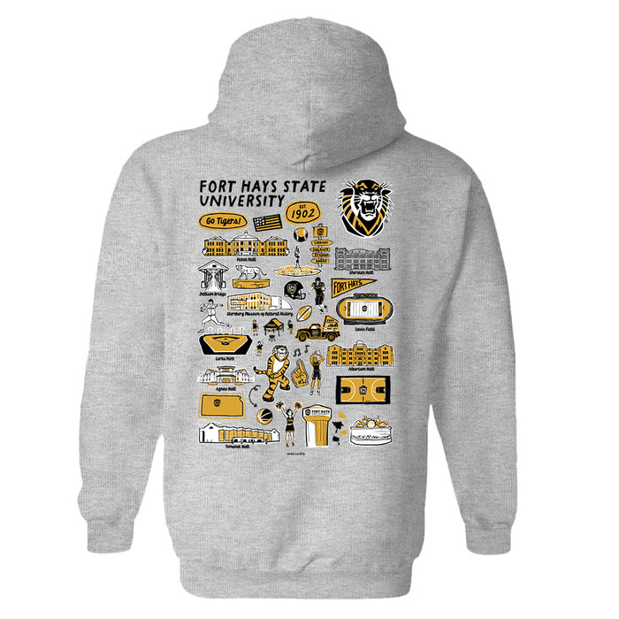 FHSU Tigers Hand Sketched Vive La Fete Impressions Artwork Black Cotton Fleece Long Sleeve Hoodie - Vive La Fête - Online Apparel Store