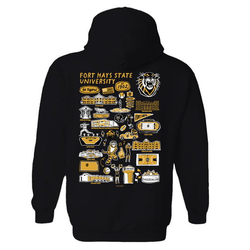 FHSU Tigers Hand Sketched Vive La Fete Impressions Artwork Black Cotton Fleece Long Sleeve Hoodie - Vive La Fête - Online Apparel Store