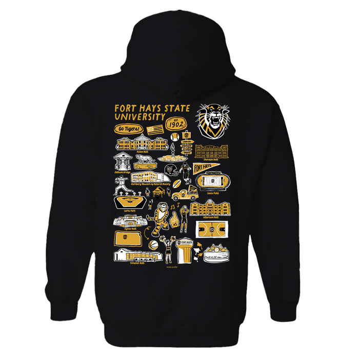 FHSU Tigers Hand Sketched Vive La Fete Impressions Artwork Black Cotton Fleece Long Sleeve Hoodie - Vive La Fête - Online Apparel Store
