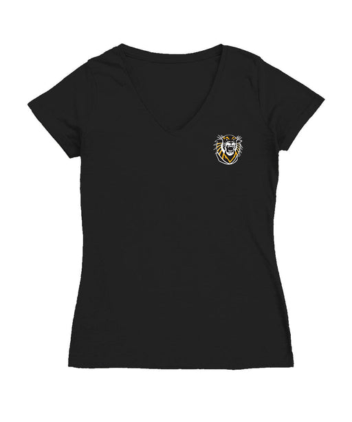 FHSU Tigers Hand Sketched Vive La Fete Impressions Artwork Black Women Cotton Short Sleeve V-Neck Tshirt