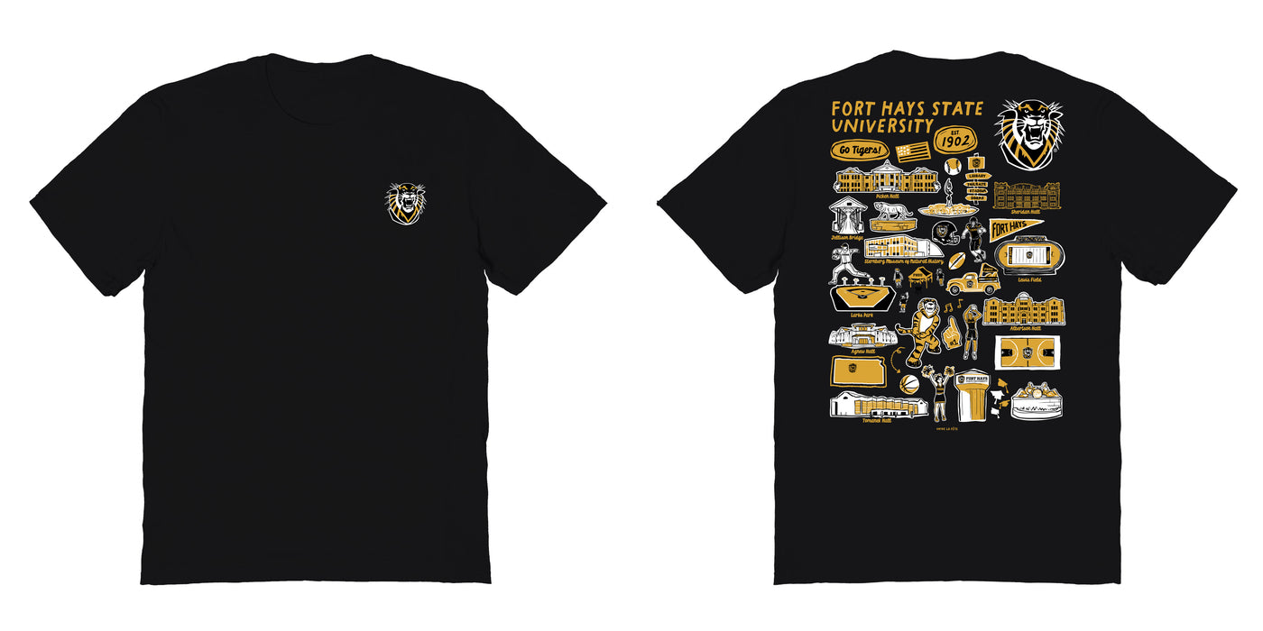 FHSU Tigers Vive La Fete Impressions Artwork Black Womens Cotton Tshirt - Vive La Fête - Online Apparel Store