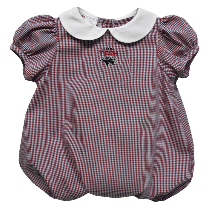Florida Tech Panthers Embroidered Maroon Gingham Girls Baby Bubble Short Sleeve