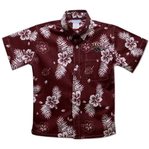 Florida Tech Panthers Embroidered Maroon Hawaiian Short Sleeve Button Down Shirt