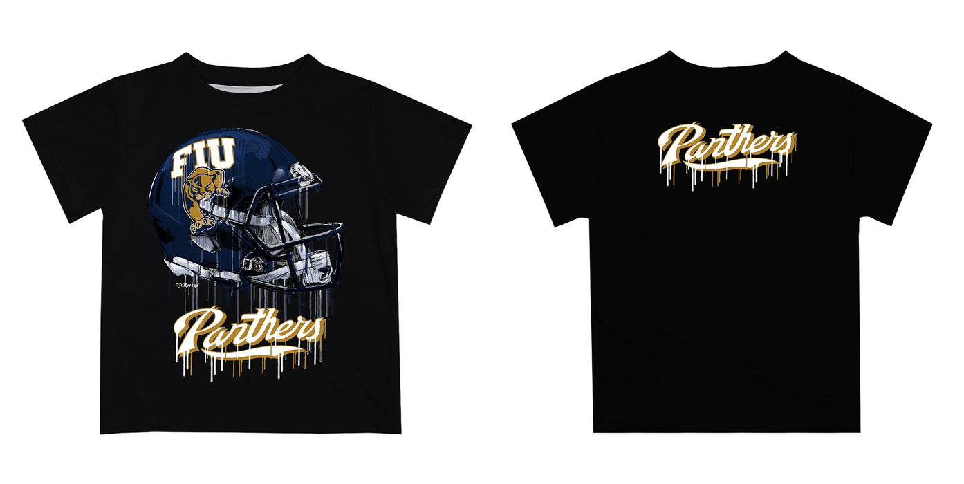 Florida International Panthers Original Dripping Football Helmet Black T-Shirt by Vive La Fete - Vive La Fête - Online Apparel Store