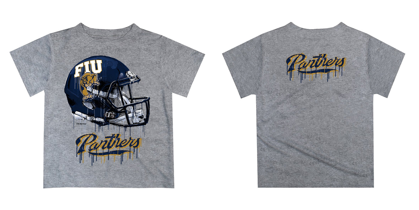 Florida International Panthers Original Dripping Football Helmet Heather Gray T-Shirt by Vive La Fete - Vive La Fête - Online Apparel Store