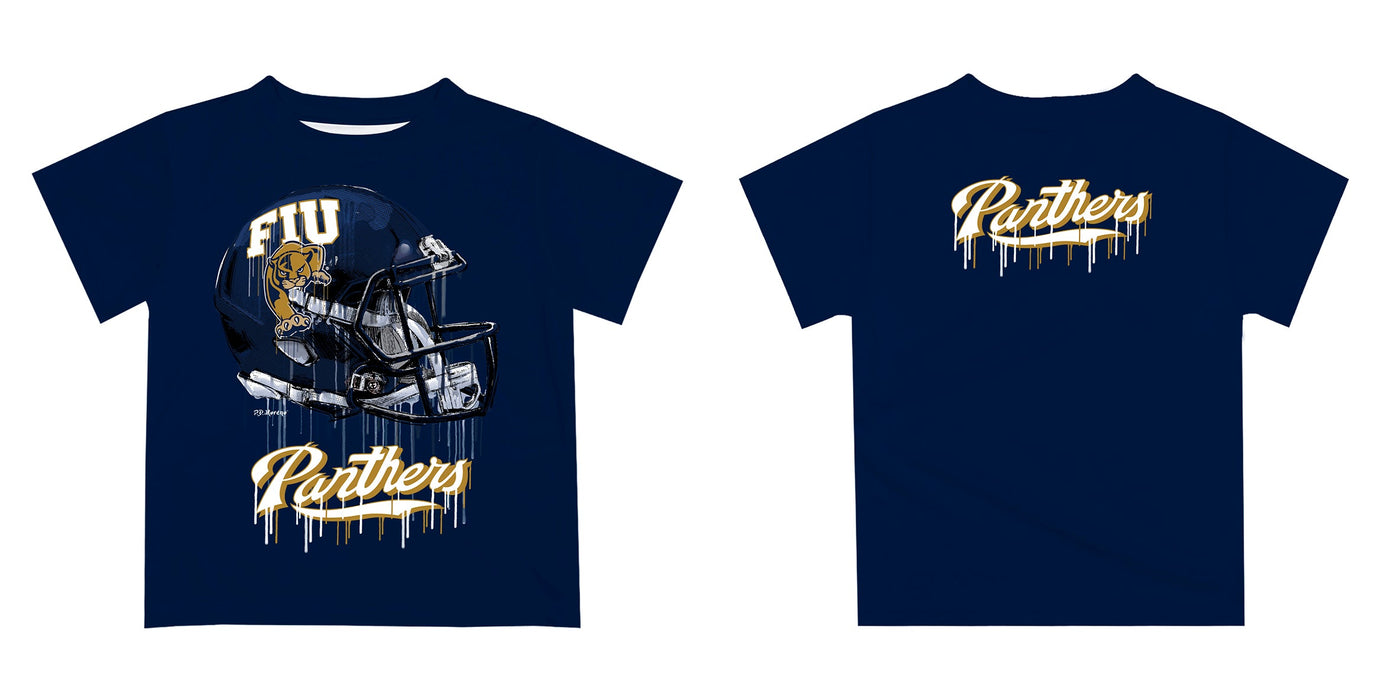 Florida International Panthers Original Dripping Football Helmet Navy T-Shirt by Vive La Fete - Vive La Fête - Online Apparel Store