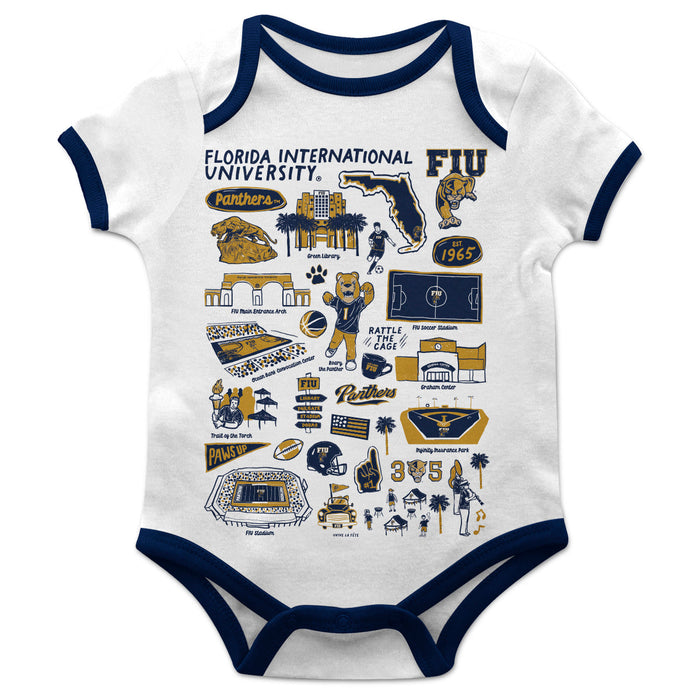 FIU Panthers Hand Sketched Vive La Fete Impressions Artwork Infant White Short Sleeve Onesie Bodysuit
