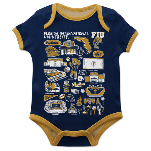 FIU Panthers Hand Sketched Vive La Fete Impressions Artwork Infant Blue Short Sleeve Onesie Bodysuit